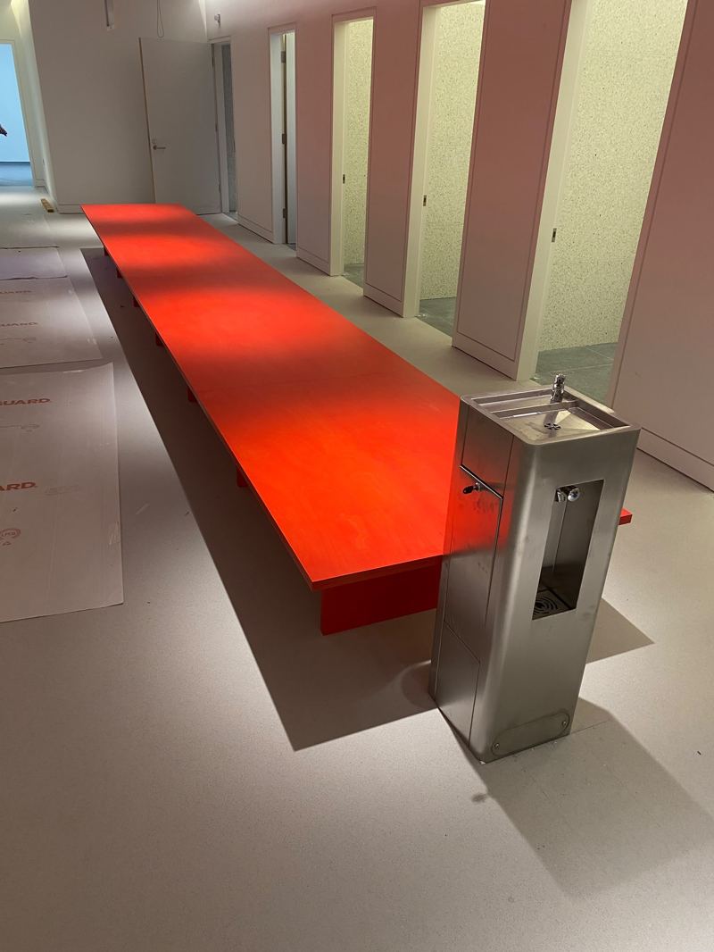 Gym locker bench installed