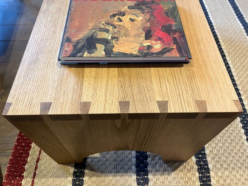 Surface detail — oak top hand-planed to finish quality