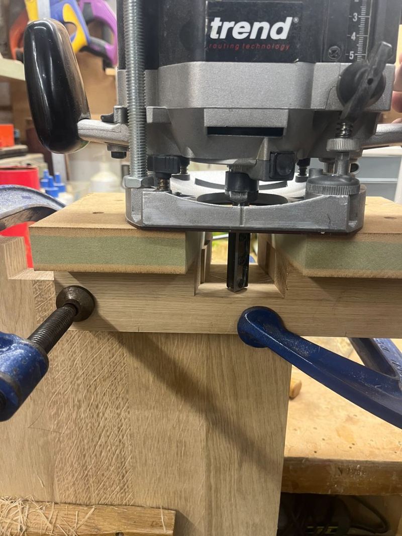 Routing the arch — Trend router with a custom MDF template, refined by hand