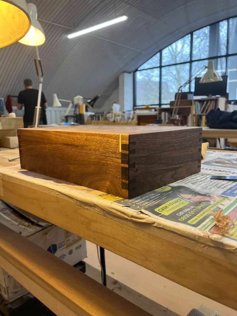 Walnut and mahogany box — completed with lid
